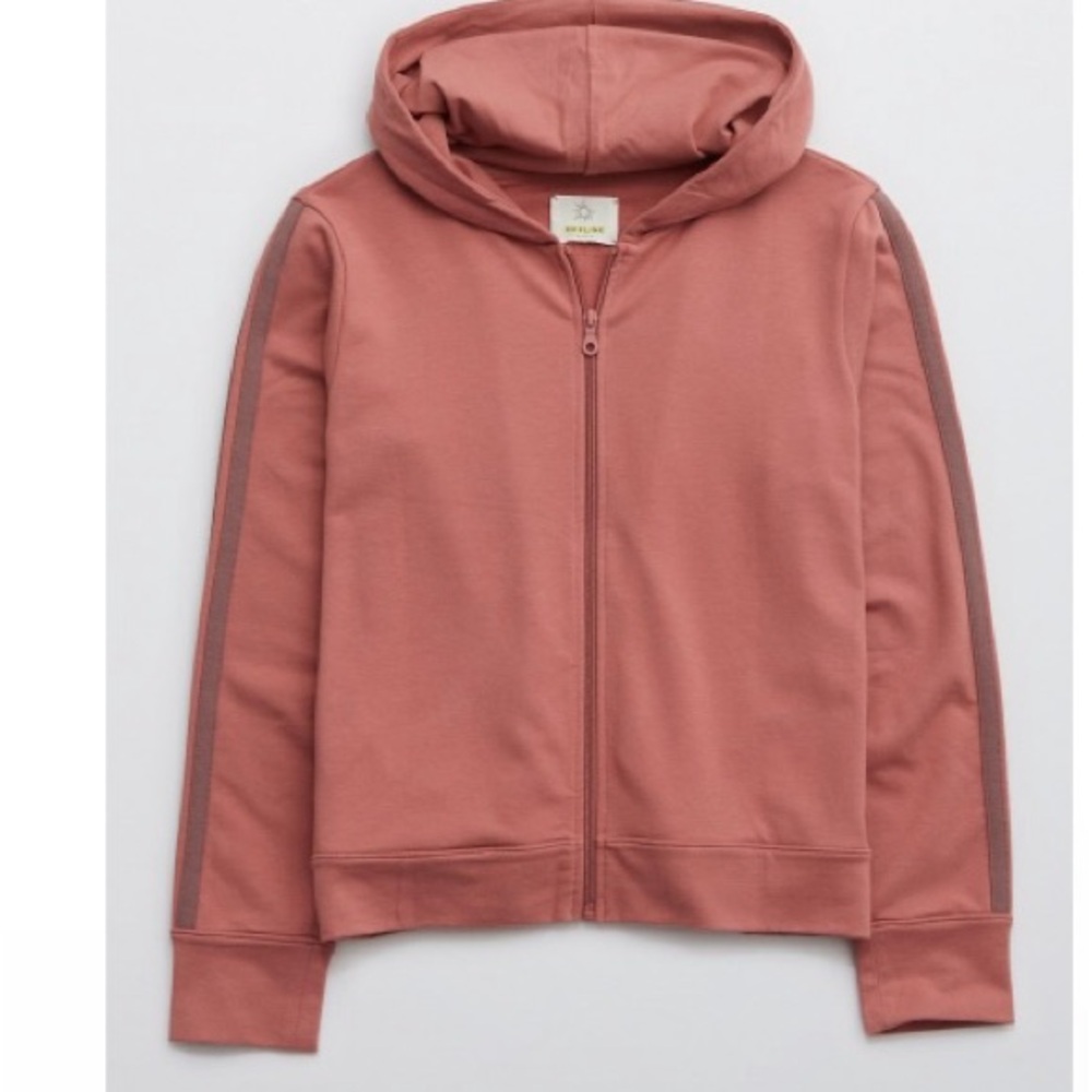 Aerie OFFLINE FULL ZIP TRACK JACKET color let’s mauve size medium